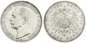 Reichssilbermünzen J. 19-178
Oldenburg
Friedrich August, 1900-1918
5 Mark 1901 A. Auflage in PP nur 170 Ex. Polierte Platte, winz. Kratzer, sehr se...
