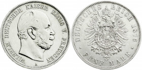 Reichssilbermünzen J. 19-178
Preußen
Wilhelm I., 1861-1888
5 Mark 1876 A. vorzüglich. Jaeger 97.