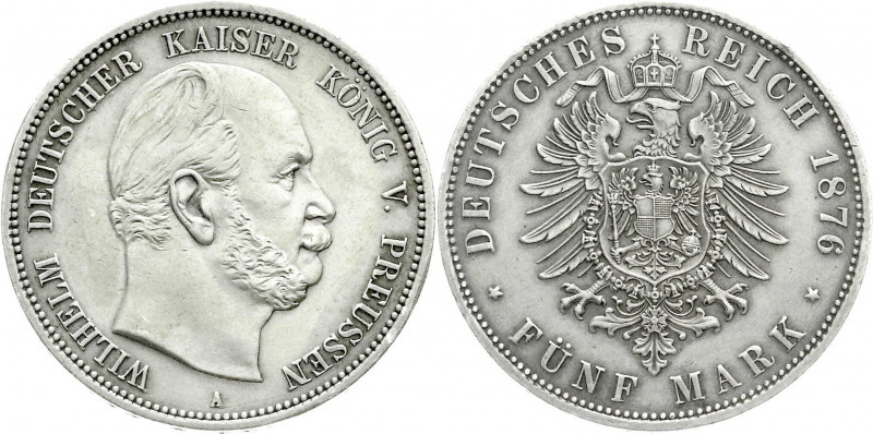 Reichssilbermünzen J. 19-178
Preußen
Wilhelm I., 1861-1888
5 Mark 1876 A. vor...