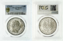 Reichssilbermünzen J. 19-178
Preußen
Wilhelm I., 1861-1888
5 Mark 1876 B. Im PCGS-Blister mit Grading MS 63. prägefrisch/fast Stempelglanz aus Erst...