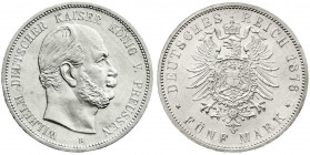 Reichssilbermünzen J. 19-178
Preußen
Wilhelm I., 1861-1888
5 Mark 1876 B. vorzüglich/Stempelglanz, winz. Randfehler, selten in dieser Erhaltung. Ja...