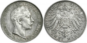 Reichssilbermünzen J. 19-178
Preußen
Wilhelm II., 1888-1918
2 Mark 1901 A. gutes vorzüglich, schöne Patina, selten. Jaeger 102.
