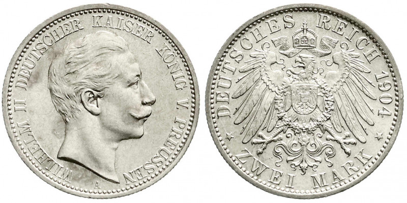 Reichssilbermünzen J. 19-178
Preußen
Wilhelm II., 1888-1918
2 Mark 1904 A. pr...