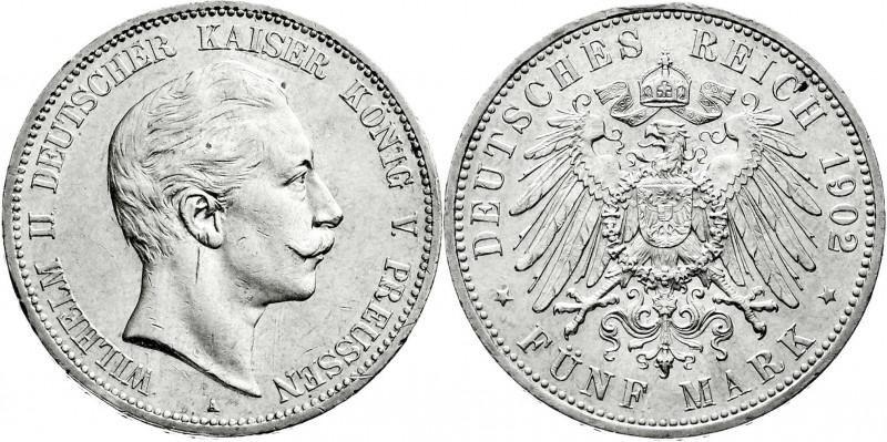 Reichssilbermünzen J. 19-178
Preußen
Wilhelm II., 1888-1918
5 Mark 1902 A. vo...