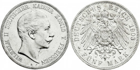 Reichssilbermünzen J. 19-178
Preußen
Wilhelm II., 1888-1918
5 Mark 1903 A. vorzüglich/Stempelglanz, kl. Randfehler. Jaeger 104.