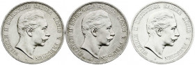 Reichssilbermünzen J. 19-178
Preußen
Wilhelm II., 1888-1918
3 X 5 Mark: 1904, 1907, 1908. alle vorzüglich. Jaeger 104.