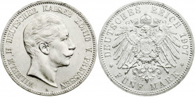 Reichssilbermünzen J. 19-178
Preußen
Wilhelm II., 1888-1918
5 Mark 1907 A. vorzüglich/Stempelglanz, winz. Randfehler. Jaeger 104.