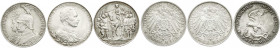 Reichssilbermünzen J. 19-178
Preußen
Wilhelm II., 1888-1918
3 X 2 Mark: 1901 200 Jahrfeier, 1913 Befreiungskampf und Uniform. alle Stempelglanz und...