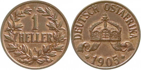 Kolonien und Nebengebiete
Deutsch Ostafrika
Heller 1905 A. fast Stempelglanz, selten in dieser Erhaltung. Jaeger N716.