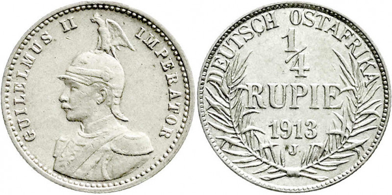 Kolonien und Nebengebiete
Deutsch Ostafrika
1/4 Rupie 1913 J. vorzüglich. Jaeg...