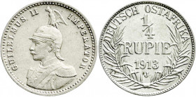 Kolonien und Nebengebiete
Deutsch Ostafrika
1/4 Rupie 1913 J. vorzüglich. Jaeger 720.