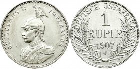 Kolonien und Nebengebiete
Deutsch Ostafrika
Rupie 1907 J. vorzüglich. Jaeger 722.