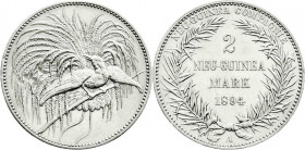 Kolonien und Nebengebiete
Deutsch-Neuguinea
Neuguinea Compagnie
2 Neuguinea-Mark 1894 A, Paradiesvogel. Rs. Druckstellen, sonst vorzüglich. Jaeger ...
