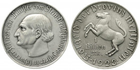 Kolonien und Nebengebiete
Provinz Westfalen
1 Billion Mark 1923. Freiherr vom Stein. vorzüglich. Jaeger N 28.