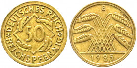 Weimarer Republik
Kursmünzen
50 Reichspfennig, messingfarben 1924-1925
1925 E. sehr schön. Jaeger 318.