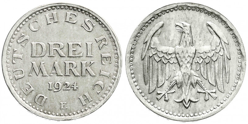 Weimarer Republik
Kursmünzen
3 Mark, Silber 1924-1925
1924 E. vorzüglich/Stem...