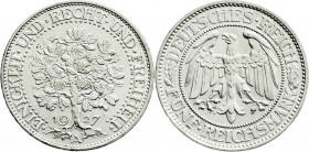 Weimarer Republik
Kursmünzen
5 Reichsmark Eichbaum Silber 1927-1933
1927 A. vorzüglich/Stempelglanz. Jaeger 331.