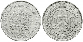 Weimarer Republik
Kursmünzen
5 Reichsmark Eichbaum Silber 1927-1933
1928 A. vorzüglich. Jaeger 331.