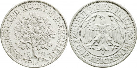 Weimarer Republik
Kursmünzen
5 Reichsmark Eichbaum Silber 1927-1933
1929 G. vorzüglich/Stempelglanz, kl. Kratzer. Jaeger 331.