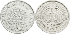Weimarer Republik
Kursmünzen
5 Reichsmark Eichbaum Silber 1927-1933
1930 D. fast Stempelglanz, selten in dieser Erhaltung. Jaeger 331.