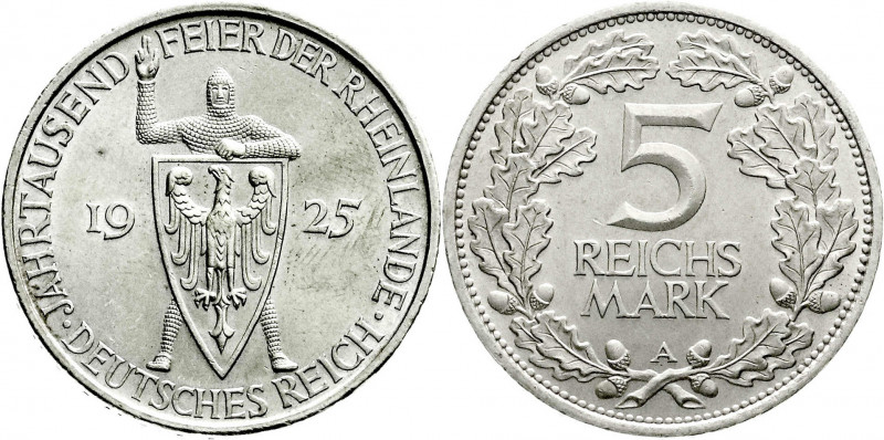 Weimarer Republik
Gedenkmünzen
5 Reichsmark Rheinlande
1925 A. fast Stempelgl...