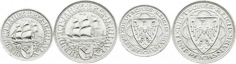 Weimarer Republik
Gedenkmünzen
5 Reichsmark Bremerhaven
2 Stück: 3 und 5 Mark...