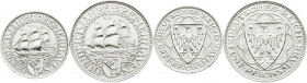 Weimarer Republik
Gedenkmünzen
5 Reichsmark Bremerhaven
2 Stück: 3 und 5 Mark 1927 A. beide gutes vorzüglich. Jaeger 325,326.