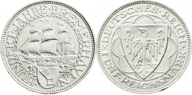Weimarer Republik
Gedenkmünzen
5 Reichsmark Bremerhaven
1927 A. fast Stempelglanz, Prachtexemplar. Jaeger 326.