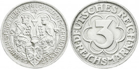 Weimarer Republik
Gedenkmünzen
3 Reichsmark Nordhausen
1927 A. vorzüglich, leicht berieben. Jaeger 327.