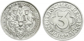 Weimarer Republik
Gedenkmünzen
3 Reichsmark Nordhausen
1927 A. vorzüglich. Jaeger 327.