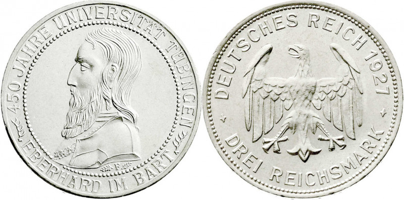 Weimarer Republik
Gedenkmünzen
3 Reichsmark Tübingen
1927 F. prägefrisch/fast...