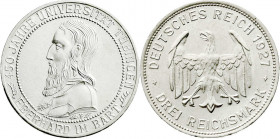 Weimarer Republik
Gedenkmünzen
3 Reichsmark Tübingen
1927 F. prägefrisch/fast Stempelglanz. Jaeger 328.