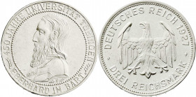 Weimarer Republik
Gedenkmünzen
3 Reichsmark Tübingen
1927 F. vorzüglich/Stempelglanz. Jaeger 328.