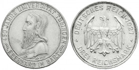 Weimarer Republik
Gedenkmünzen
3 Reichsmark Tübingen
1927 F. vorzüglich, Randfehler. Jaeger 328.