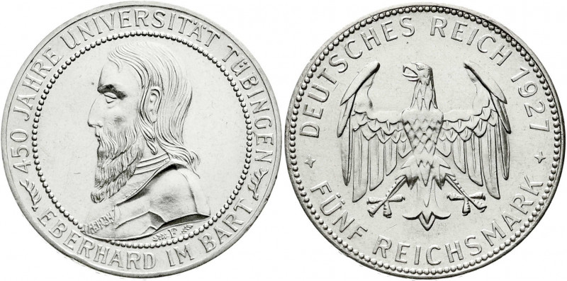 Weimarer Republik
Gedenkmünzen
5 Reichsmark Tübingen
1927 F. gutes vorzüglich...