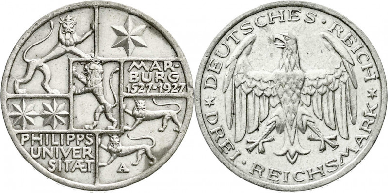 Weimarer Republik
Gedenkmünzen
3 Reichsmark Marburg
1927 A. sehr schön/vorzüg...