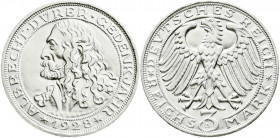 Weimarer Republik
Gedenkmünzen
3 Reichsmark Dürer
1928 D. vorzüglich/Stempelglanz. Jaeger 332.