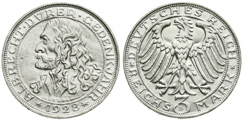 Weimarer Republik
Gedenkmünzen
3 Reichsmark Dürer
1928 D. gutes vorzüglich. J...
