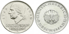 Weimarer Republik
Gedenkmünzen
5 Reichsmark Lessing
1929 A. vorzüglich. Jaeger 336.