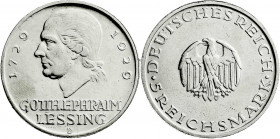 Weimarer Republik
Gedenkmünzen
5 Reichsmark Lessing
1929 D. gutes vorzüglich. Jaeger 336.