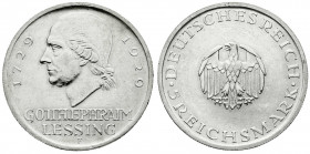 Weimarer Republik
Gedenkmünzen
5 Reichsmark Lessing
1929 F. gutes vorzüglich, kl. Kratzer. Jaeger 336.