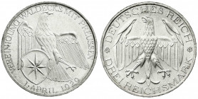 Weimarer Republik
Gedenkmünzen
3 Reichsmark Waldeck
1929 A. prägefrisch/fast Stempelglanz. Jaeger 337.