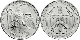 Weimarer Republik
Gedenkmünzen
3 Reichsmark Waldeck
1929 A. prägefrisch/fast Stempelglanz. Jaeger 337.