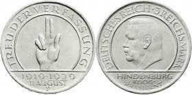 Weimarer Republik
Gedenkmünzen
3 Reichsmark Schwurhand
1929 F. fast Stempelglanz. Jaeger 340.