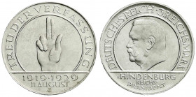 Weimarer Republik
Gedenkmünzen
3 Reichsmark Schwurhand
1929 J. vorzüglich/Stempelglanz. Jaeger 340.