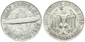 Weimarer Republik
Gedenkmünzen
3 Reichsmark Zeppelin
1930 D. gutes vorzüglich. Jaeger 342.