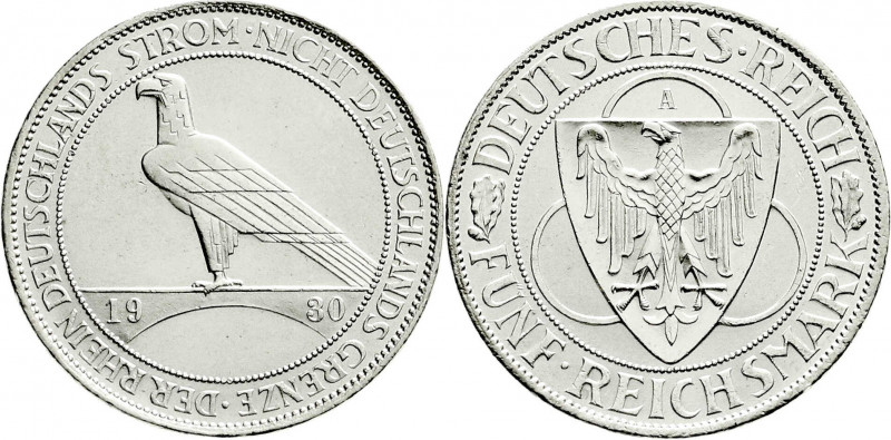 Weimarer Republik
Gedenkmünzen
5 Reichsmark Rheinstrom
1930 A. prägefrisch/fa...