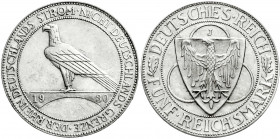 Weimarer Republik
Gedenkmünzen
5 Reichsmark Rheinstrom
1930 J. gutes vorzüglich, kl. Kratzer. Jaeger 346.