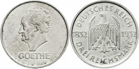 Weimarer Republik
Gedenkmünzen
3 Reichsmark Goethe
1932 D. vorzüglich/Stempelglanz. Jaeger 350.