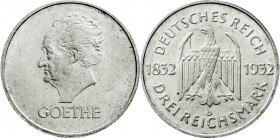 Weimarer Republik
Gedenkmünzen
3 Reichsmark Goethe
1932 D. vorzüglich/Stempelglanz. Jaeger 350.